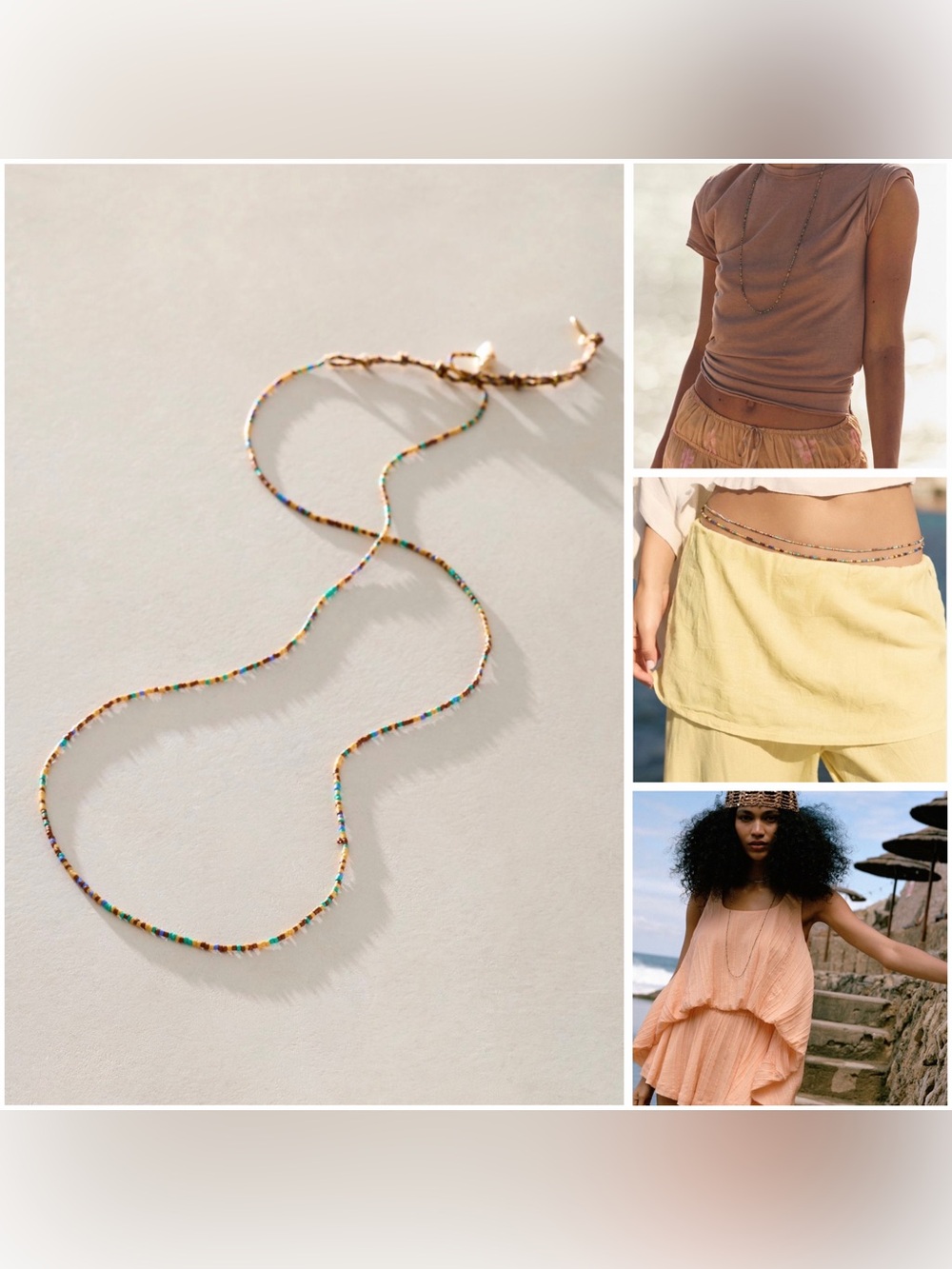 Free People Multicolored Neutral Beaded Body Chain & Wrap Necklace - New With Ta